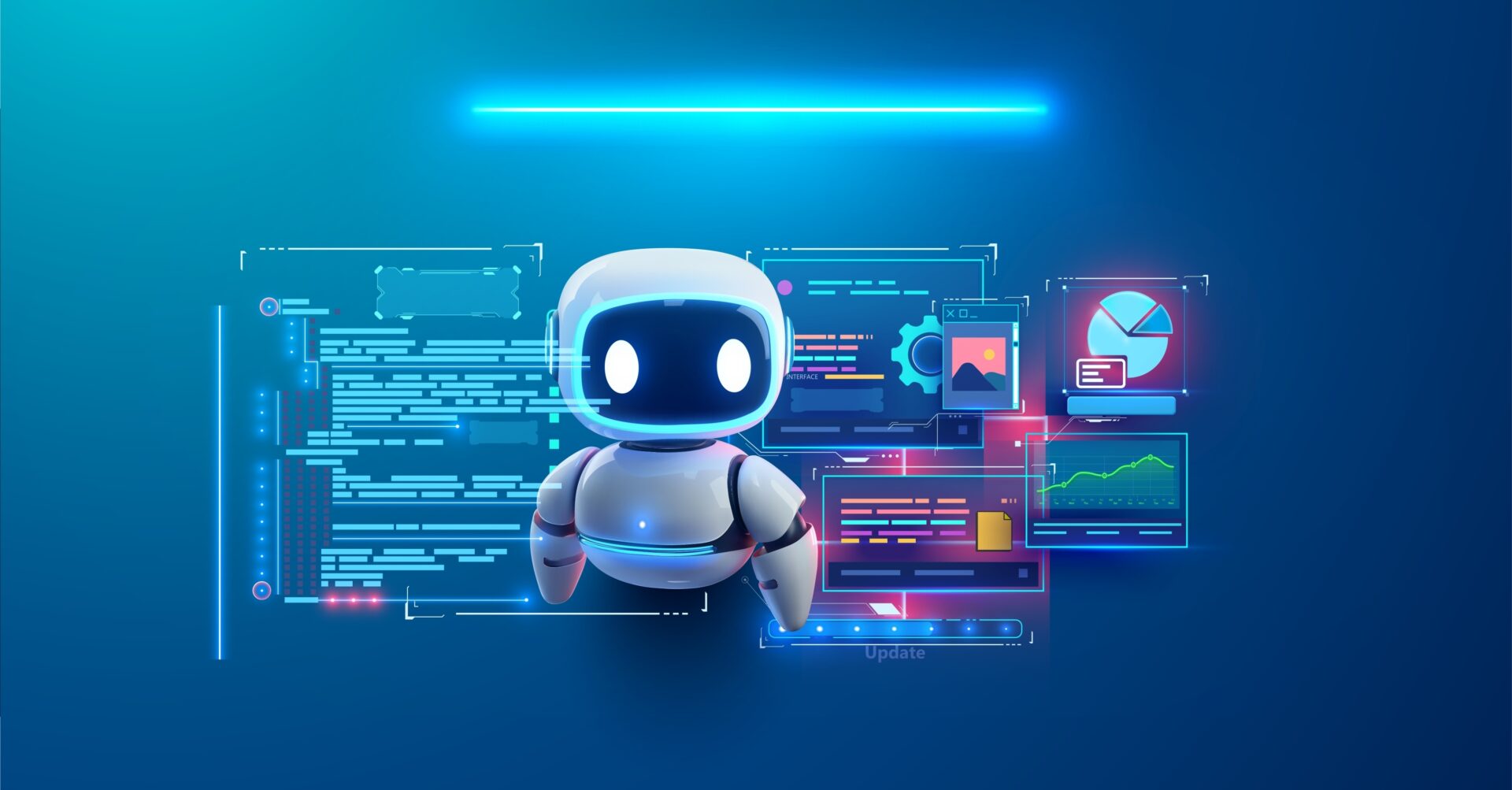A,Futuristic,Robot,Interacting,With,A,Digital,Data,Interface,On